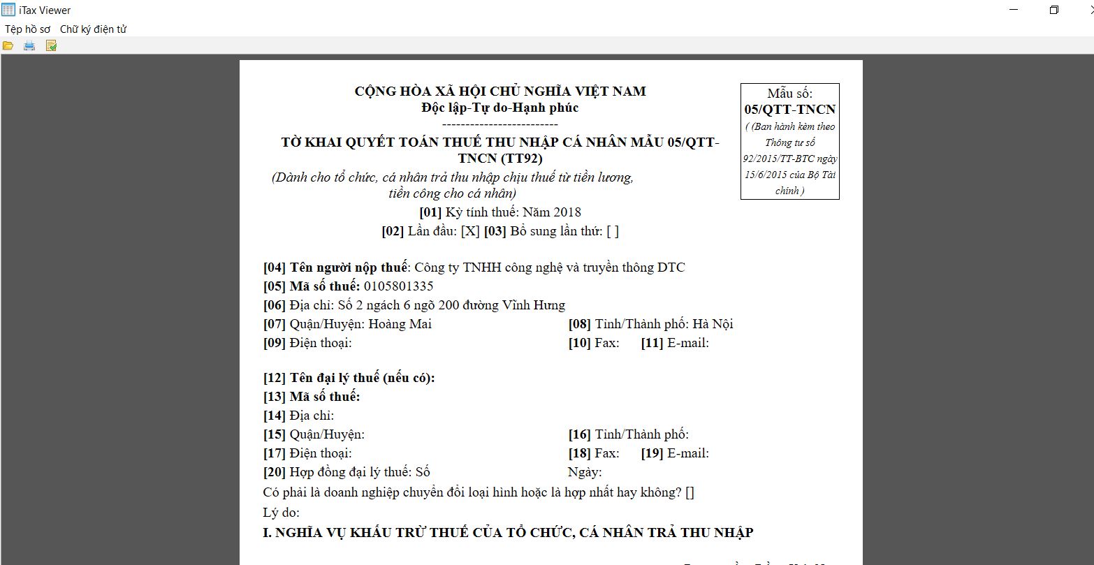 Cách in tờ khai thuế định dạng XML